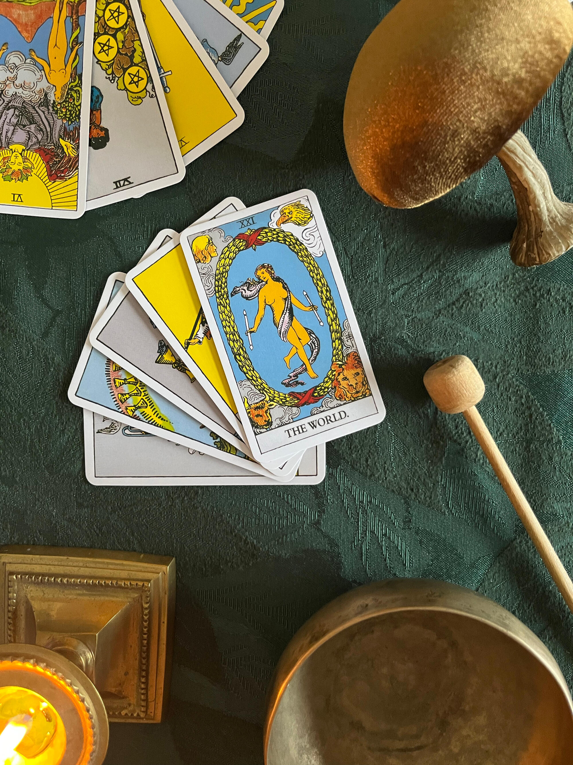 Tarot cards fanned out on a table